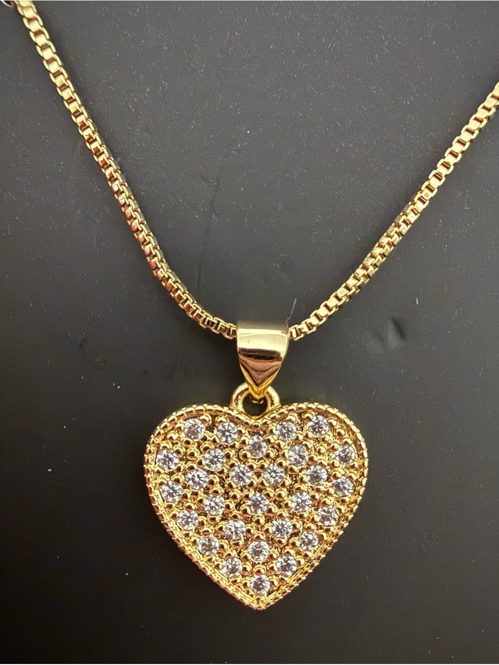 18K Gold-Filled Heart Pendant Necklace with CZ Clear Stones *NEW